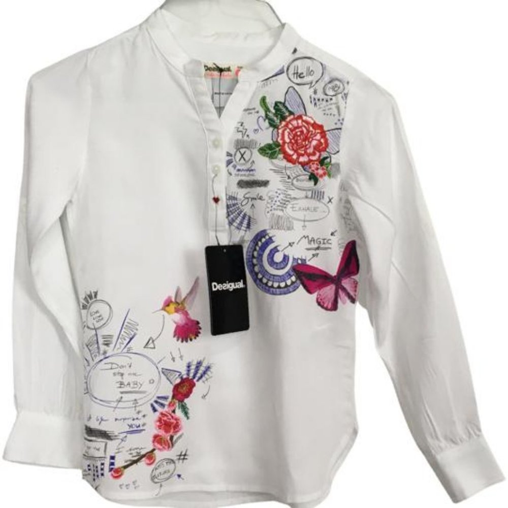 NWT Desigual Girl's Stamped Button up Shirt Size 7/8 Years
